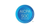 AICPA SOC certification logo in blue, indicating compliance with service organization control standards.
