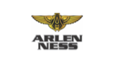 "Arlen Ness logo featuring a gold winged emblem above the brand name in bold text."