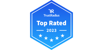 TrustRadius Top Rated 2023 badge with five stars.