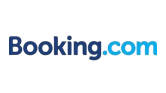 "Booking.com logo with blue and black text."