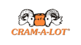Logo of Cram-A-Lot featuring two ram heads facing outward with an orange compactor in between and the brand name in orange text below.