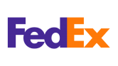 FedEx logo with purple and orange text, featuring an arrow between the "E" and "x".
