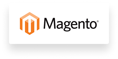Magento logo featuring an orange geometric icon and black text.