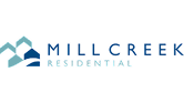Mill Creek Residential logo featuring stylized blue mountain shapes.