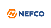 NEFCO logo with an orange hexagon and blue text.