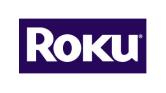 Roku logo with white text on a purple background.