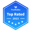 TrustRadius Top Rated 2023 badge with five stars.